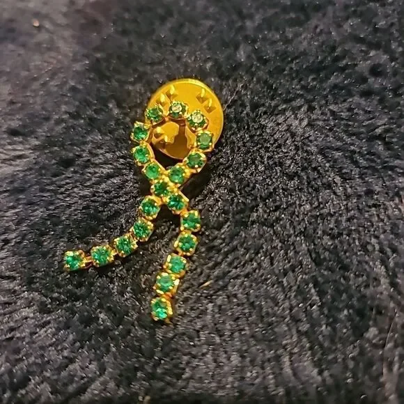 Green Rhinestone Ribbon Tac Pin - Picture 1 of 2